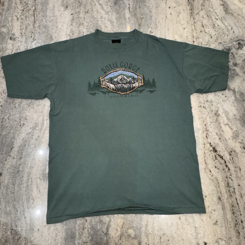 VTG 80s Single Stitch T-Shirt Men's Sz XL USA Green Royal Gorge Colorado Outdoor